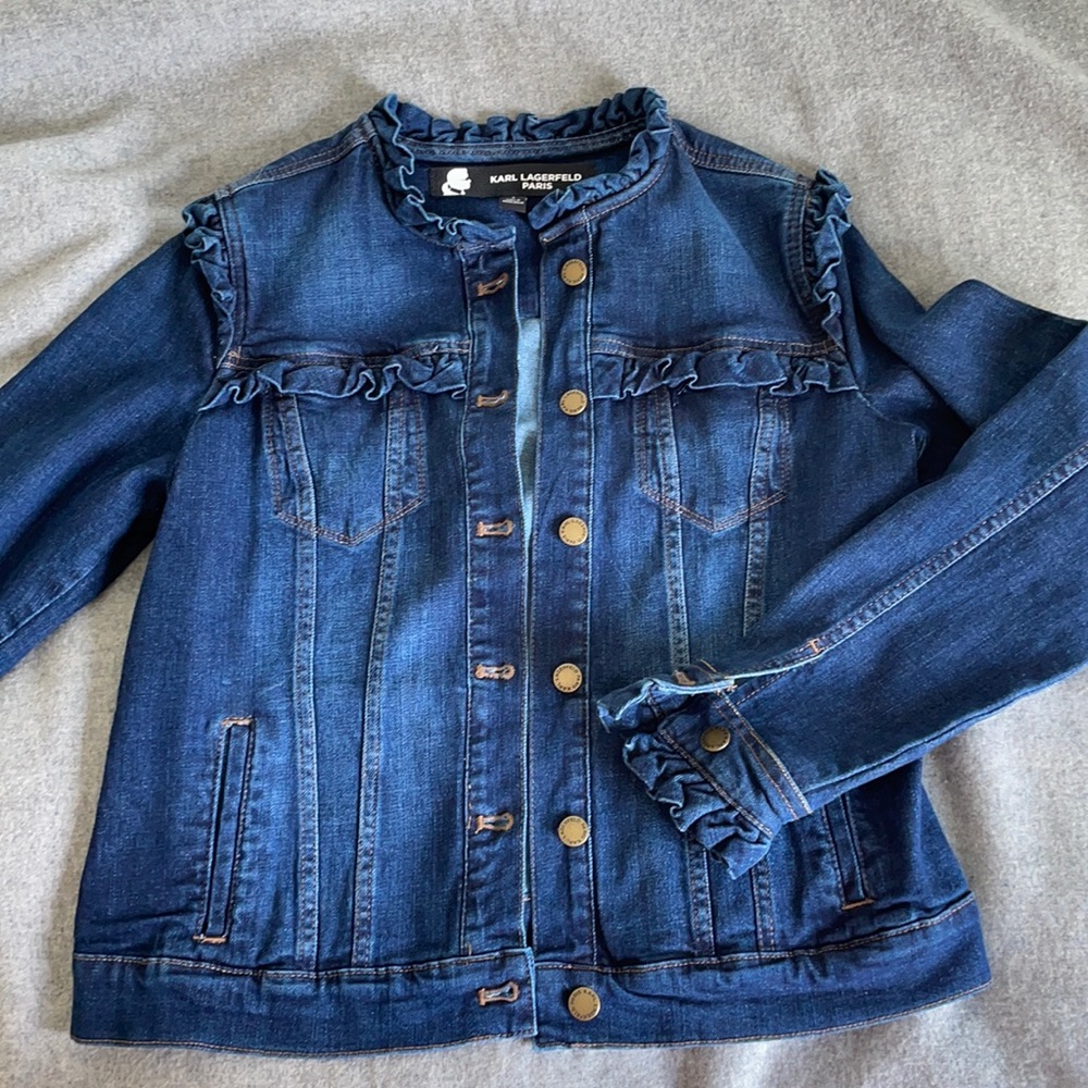 Almost new denim jacket with ruffles